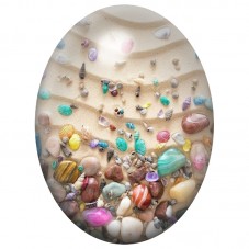 Cabochon en Verre Illustré Plage Couverte de Coquillages Colorés 13x18, 18x25 ou 30x40mm pour la Création de Bijoux Fantaisie - 