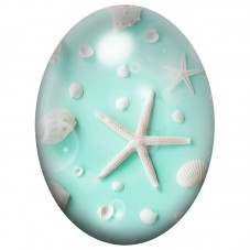 Cabochon en Verre Illustré Étoile de Mer Blanche sur Fond Menthe 13x18, 18x25 ou 30x40mm pour la Création de Bijoux Fantaisie - 