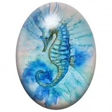 Cabochon en Verre Illustré Hippocampe Bleu à l’Aquarelle 13x18, 18x25 ou 30x40mm pour la Création de Bijoux Fantaisie - DIY
