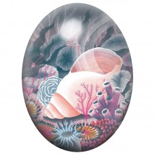 Cabochon en Verre Illustré Coquillage Rose dans un Récif Pastel 13x18, 18x25 ou 30x40mm pour la Création de Bijoux Fantaisie - D