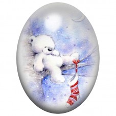 Cabochon en Verre Illustré Ourson Polaire avec une Chaussette de Noël 13x18, 18x25 ou 30x40mm pour la Création de Bijoux Fantais