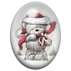 Cabochon en Verre Illustré Ourson de Noël au Bonnet Rouge 13x18, 18x25 ou 30x40mm pour la Création de Bijoux Fantaisie - DIY