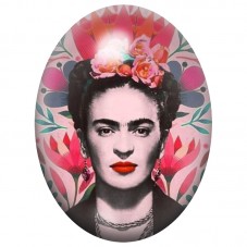 Cabochon en Verre Illustré Frida Kahlo aux Fleurs sur Fond Rose Graphique 13x18, 18x25 ou 30x40mm pour la Création de Bijoux Fan
