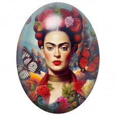 Cabochon en Verre Illustré Frida Kahlo aux Roses et Papillons 13x18, 18x25 ou 30x40mm pour la Création de Bijoux Fantaisie - DIY