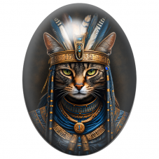 Cabochon en Verre Illustré Chat Pharaon Égyptien aux Plumes Bleues 13x18, 18x25 ou 30x40mm pour la Création de Bijoux Fantaisie