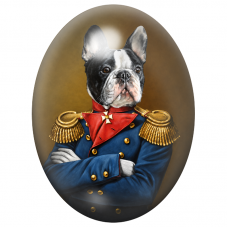 Cabochon en Verre Illustré Bouledogue Français en Uniforme de Général 13x18, 18x25 ou 30x40mm pour la Création de Bijoux