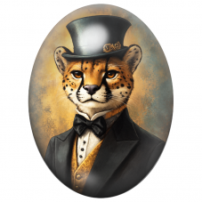 Cabochon en Verre Illustré Guépard Gentleman au Haut-de-Forme 13x18, 18x25 ou 30x40mm pour la Création de Bijoux Fantaisie – DIY