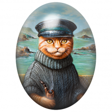 Cabochon en Verre Illustré Chat Marin à la Pipe 13x18, 18x25 ou 30x40mm pour la Création de Bijoux Fantaisie – DIY
