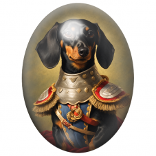 Cabochon en Verre Illustré Teckel Officier en Armure d’Apparat 13x18, 18x25 ou 30x40mm pour la Création de Bijoux Fantaisie