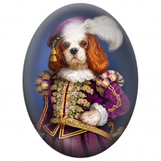 Cabochon en Verre Illustré Cavalier King Charles Mousquetaire en Velours Violet 13x18, 18x25 ou 30x40mm
