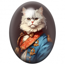 Cabochon en Verre Illustré Chat Blanc Officier aux Médailles Bleues 13x18, 18x25 ou 30x40mm pour la Création de Bijoux Fantaisie