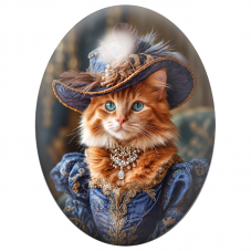 Cabochon en Verre Illustré Chat Roux Marquise en Robe Bleue 13x18, 18x25 ou 30x40mm pour la Création de Bijoux Fantaisie – DIY