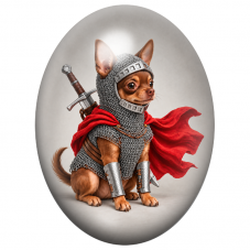 Cabochon en Verre Illustré Chihuahua Chevalier à la Cape Rouge 13x18, 18x25 ou 30x40mm pour la Création de Bijoux Fantaisie