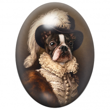 Cabochon en Verre Illustré Boston Terrier Mousquetaire à la Plume Blanche 13x18, 18x25 ou 30x40mm pour la Création de Bijoux