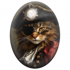 Cabochon en Verre Illustré Chat Pirate au Cache-Œil Noir 13x18, 18x25 ou 30x40mm pour la Création de Bijoux Fantaisie – DIY