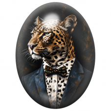 Cabochon en Verre Illustré Léopard Gentleman au Nœud Papillon 13x18, 18x25 ou 30x40mm pour la Création de Bijoux Fantaisie – DIY