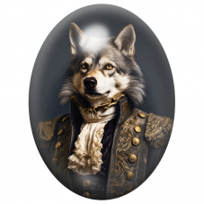 Cabochon en Verre Illustré Loup Aristocrate en Habit Noir et Or 13x18, 18x25 ou 30x40mm pour la Création de Bijoux Fantaisie