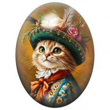 Cabochon en Verre Illustré Chat Mousquetaire au Chapeau Fleuri 13x18, 18x25 ou 30x40mm pour la Création de Bijoux Fantaisie