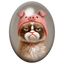 Cabochon en Verre Illustré Chat Boudeur au Bonnet de Cochon Rose 13x18, 18x25 ou 30x40mm pour la Création de Bijoux Fantaisie
