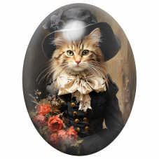 Cabochon en Verre Illustré Chat Dame en Noir au Bouquet de Roses 13x18, 18x25 ou 30x40mm pour la Création de Bijoux Fantaisie