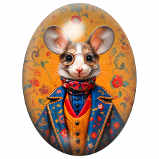 Cabochon en Verre Illustré Souris Élégante aux Lunettes Rondes 13x18, 18x25 ou 30x40mm pour la Création de Bijoux Fantaisie