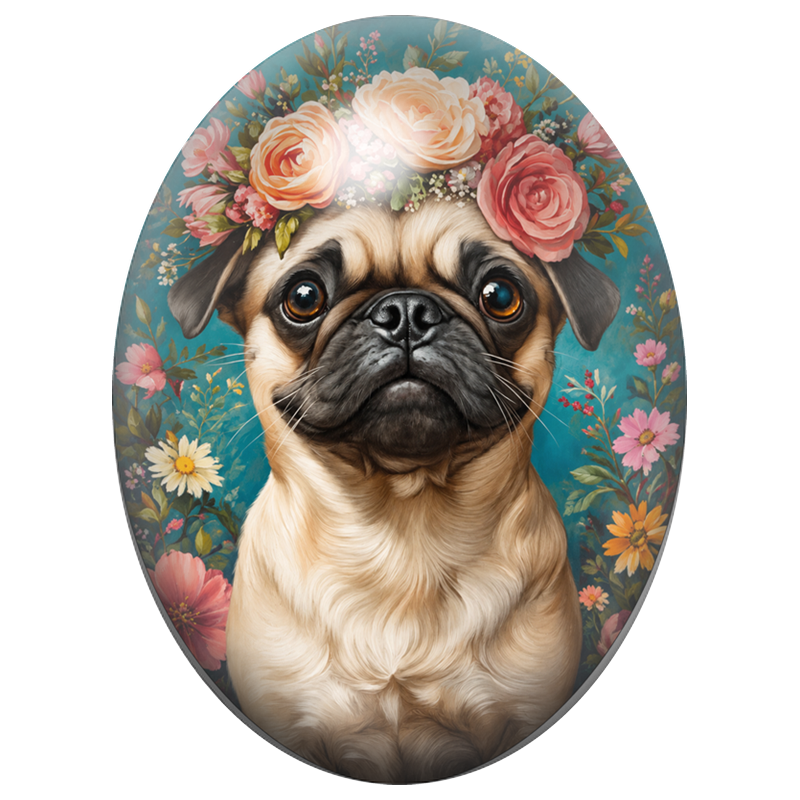 Cabochon en Verre Illustré Carlin à la Couronne de Fleurs 13x18, 18x25 ou 30x40mm