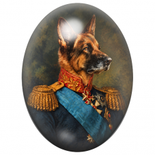 Cabochon en Verre Illustré Berger Allemand Général à l’Écharpe Bleue 13x18, 18x25 ou 30x40mm pour la Création de Bijoux