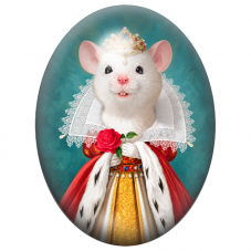 Cabochon en Verre Illustré Souris Reine à la Rose Rouge 13x18, 18x25 ou 30x40mm pour la Création de Bijoux Fantaisie – DIY