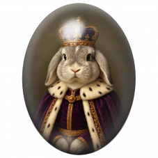 Cabochon en Verre Illustré Lapin Roi au Manteau de Velours Violet 13x18, 18x25 ou 30x40mm pour la Création de Bijoux Fantaisie