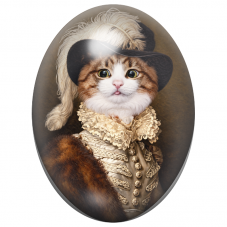 Cabochon en Verre Illustré Chat Mousquetaire à la Plume Ivoire 13x18, 18x25 ou 30x40mm pour la Création de Bijoux Fantaisie
