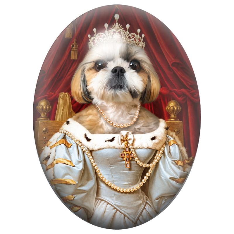 Cabochon en Verre Illustré Shih Tzu Reine en Robe Bleu Ciel 13x18, 18x25 ou 30x40mm