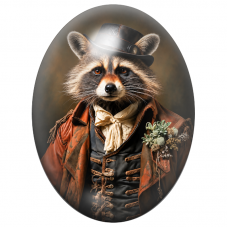 Cabochon en Verre Illustré Raton Laveur Dandy au Manteau Rouille 13x18, 18x25 ou 30x40mm pour la Création de Bijoux Fantaisie