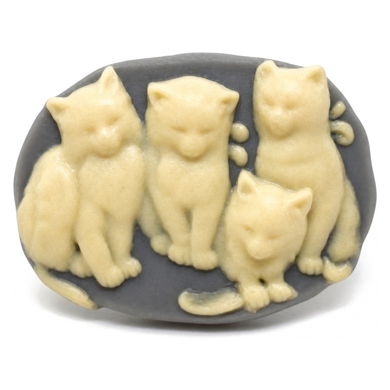 Camée Quatre Chats Gris et Ivoire 30x40mm
