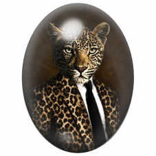 Cabochon en Verre Illustré Léopard Homme d’Affaires au Costume Tacheté 13x18, 18x25 ou 30x40mm pour la Création de Bijoux