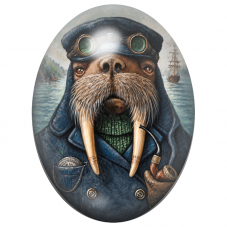 Cabochon en Verre Illustré Morse Marin aux Lunettes d’Aviateur 13x18, 18x25 ou 30x40mm pour la Création de Bijoux Fantaisie