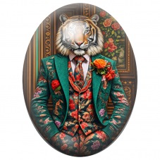 Cabochon en Verre Illustré Tigre Dandy au Costume Vert Fleuri 13x18, 18x25 ou 30x40mm pour la Création de Bijoux Fantaisie – DIY