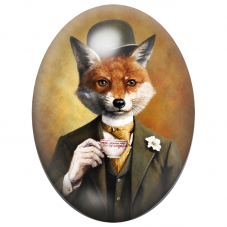 Cabochon en Verre Illustré Renard Gentleman à la Tasse de Thé 13x18, 18x25 ou 30x40mm pour la Création de Bijoux Fantaisie – DIY