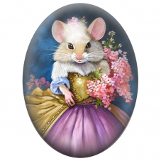 Cabochon en Verre Illustré Souris Marquise au Bouquet de Fleurs Roses 13x18, 18x25 ou 30x40mm pour la Création de Bijoux