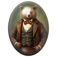 Cabochon en Verre Illustré Ours Gentleman au Nœud Papillon Brun 13x18, 18x25 ou 30x40mm pour la Création de Bijoux Fantaisie