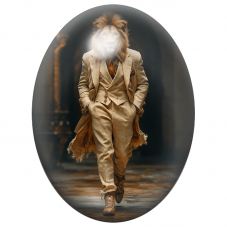 Cabochon en Verre Illustré Lion Dandy au Costume Beige 13x18, 18x25 ou 30x40mm pour la Création de Bijoux Fantaisie – DIY