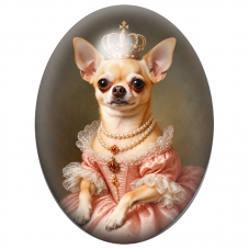 Cabochon en Verre Illustré Chihuahua Princesse en Robe Rose Poudrée 13x18, 18x25 ou 30x40mm pour la Création de Bijoux Fantaisie