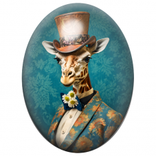 Cabochon en Verre Illustré Girafe Dandy au Haut-de-Forme Cuivré 13x18, 18x25 ou 30x40mm pour la Création de Bijoux Fantaisie
