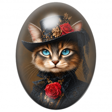 Cabochon en Verre Illustré Chat Dame en Dentelle Noire aux Roses Rouges 13x18, 18x25 ou 30x40mm pour la Création de Bijoux