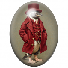 Cabochon en Verre Illustré Manchot Gentleman au Manteau Rouge 13x18, 18x25 ou 30x40mm pour la Création de Bijoux Fantaisie – DIY