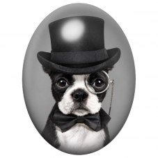 Cabochon en Verre Illustré Boston Terrier Gentleman au Monocle 13x18, 18x25 ou 30x40mm pour la Création de Bijoux Fantaisie