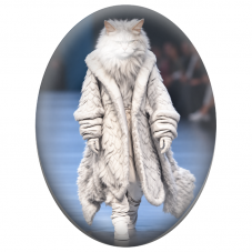 Cabochon en Verre Illustré Chat Persan Mannequin au Manteau Blanc 13x18, 18x25 ou 30x40mm pour la Création de Bijoux Fantaisie