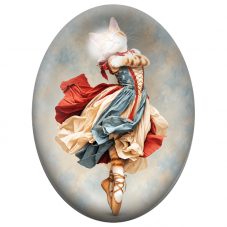Cabochon en Verre Illustré Chat Roux Ballerine en Robe Tricolore 13x18, 18x25 ou 30x40mm pour la Création de Bijoux Fantaisie