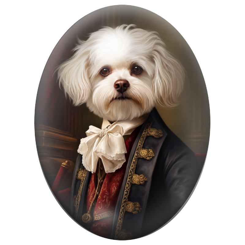 Cabochon en Verre Illustré Petit Chien Courtisan au Gilet Rouge 13x18, 18x25 ou 30x40mm