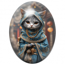 Cabochon en Verre Illustré Chaton Voyageur à la Cape Bleue Brodée 13x18, 18x25 ou 30x40mm pour la Création de Bijoux Fantaisie