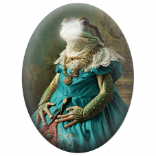 Cabochon en Verre Illustré Grenouille Duchesse en Robe Turquoise 13x18, 18x25 ou 30x40mm pour la Création de Bijoux Fantaisie
